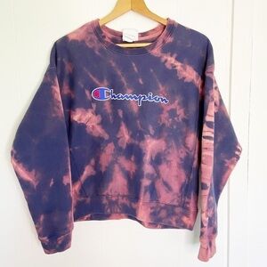 Champion‎ reverse weave spellout navy pink reverse tie dye size large oversized